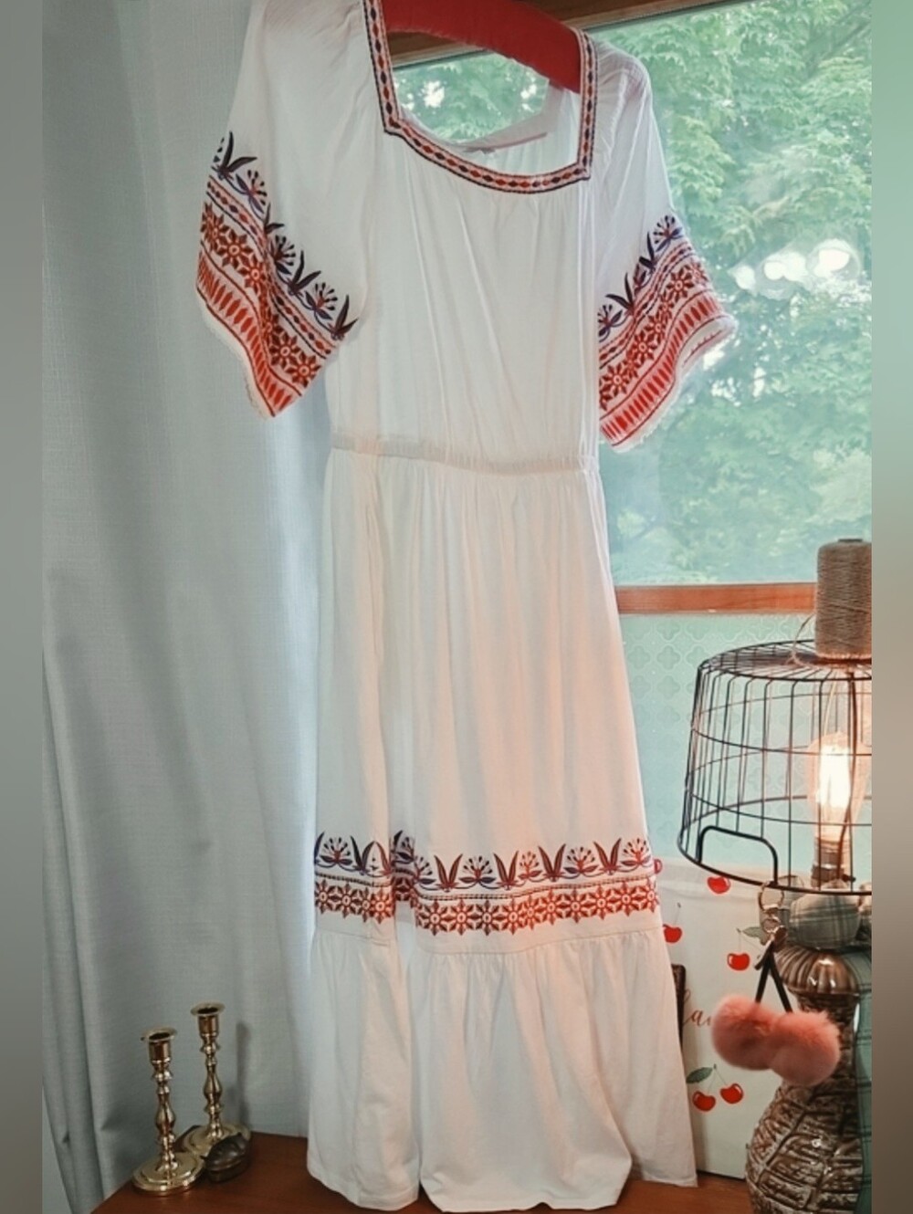 Boden Womens Jersey Embroidered Midi Dress , White Boho